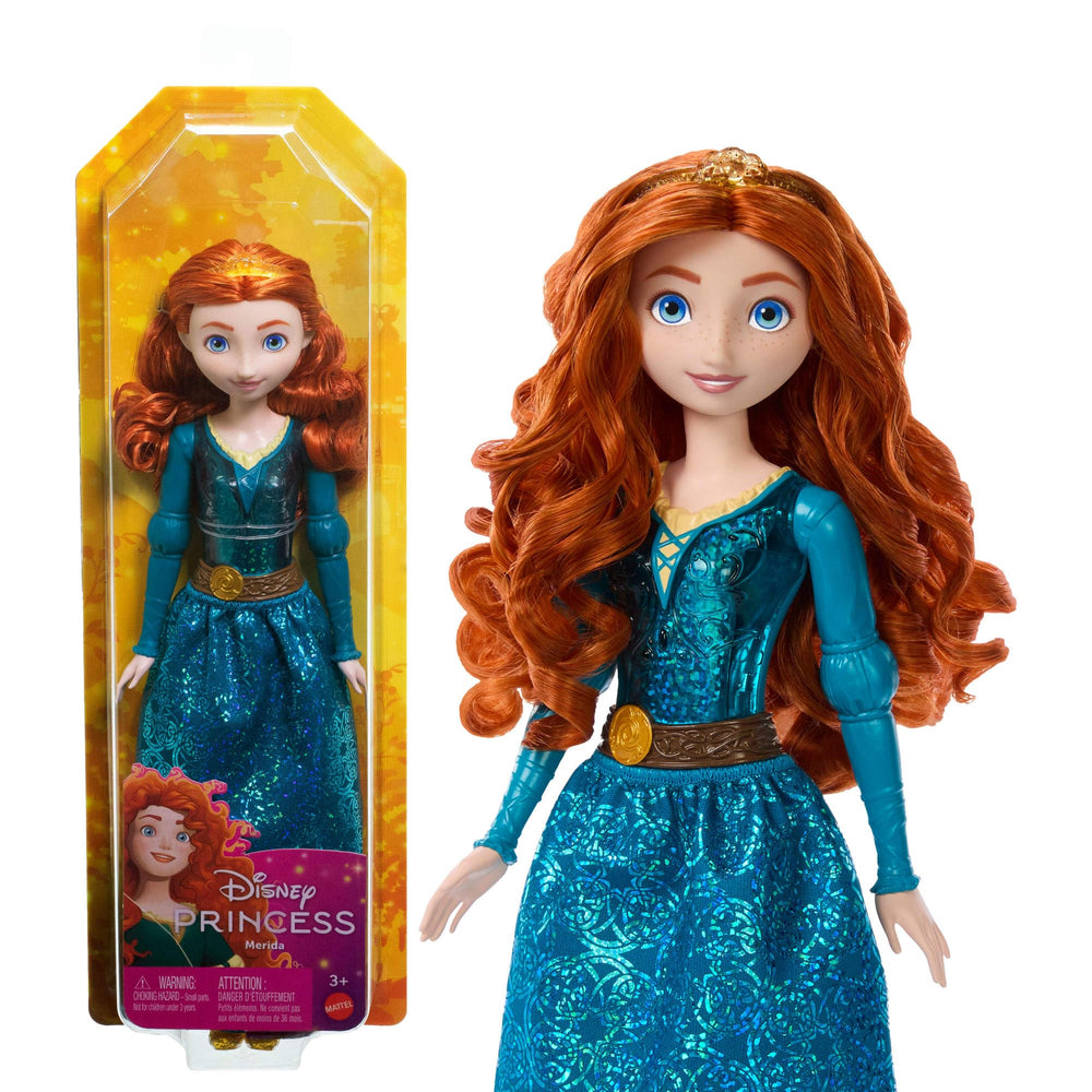 Disney Princess Merida doll in sparkling fashion for imaginative play and styling.