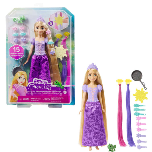 Disney Princess Rapunzel doll with color-change extensions for playful hair transformations.