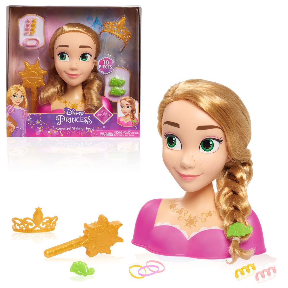 Disney Princess Rapunzel styling head with long blonde hair for brushing and styling.