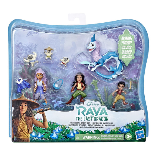 Disney Princess Raya Kumandra Story Set with 7 dolls ready for imaginative play and storytelling.