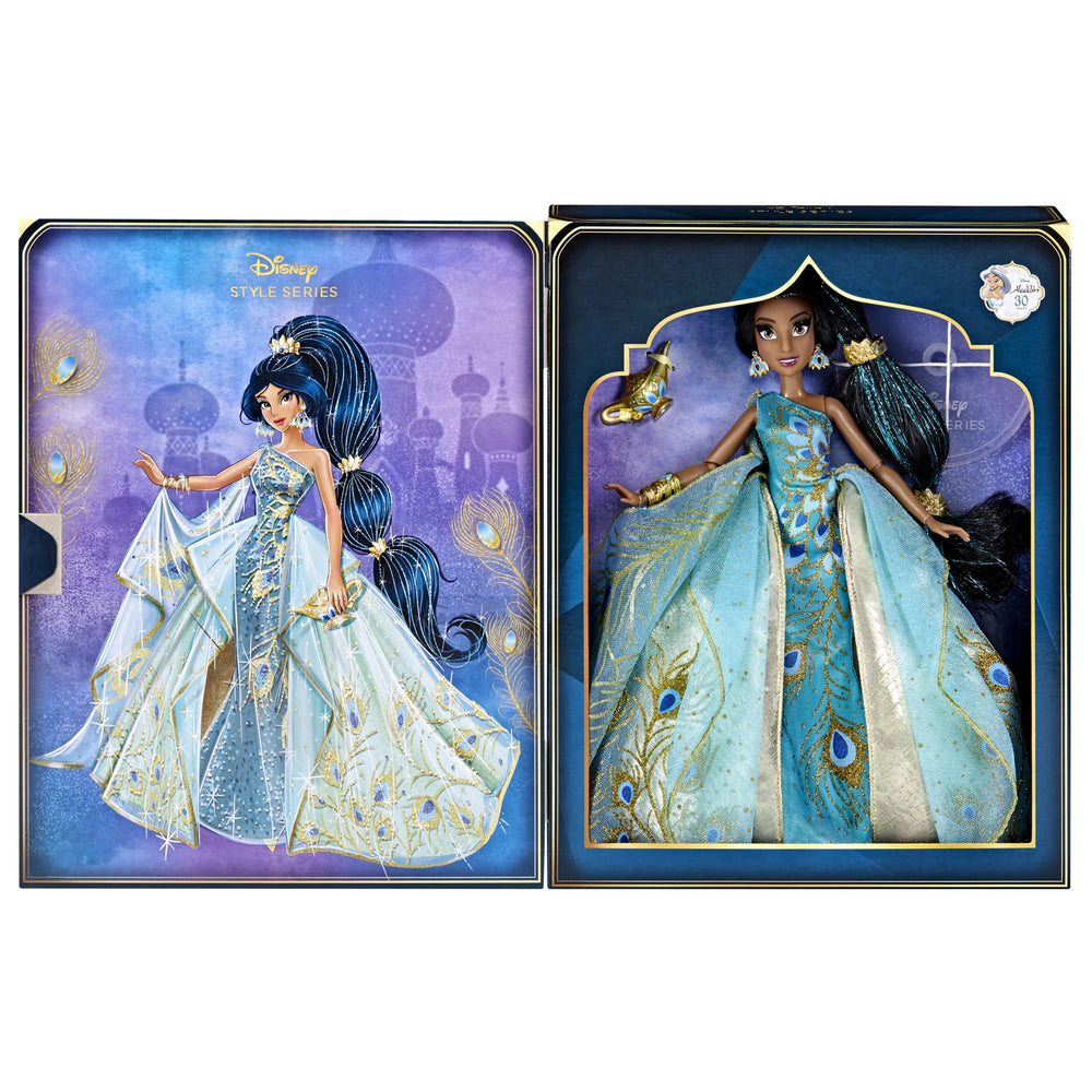 Disney Jasmine with blue-streaked hair and teal gown for dramatic display