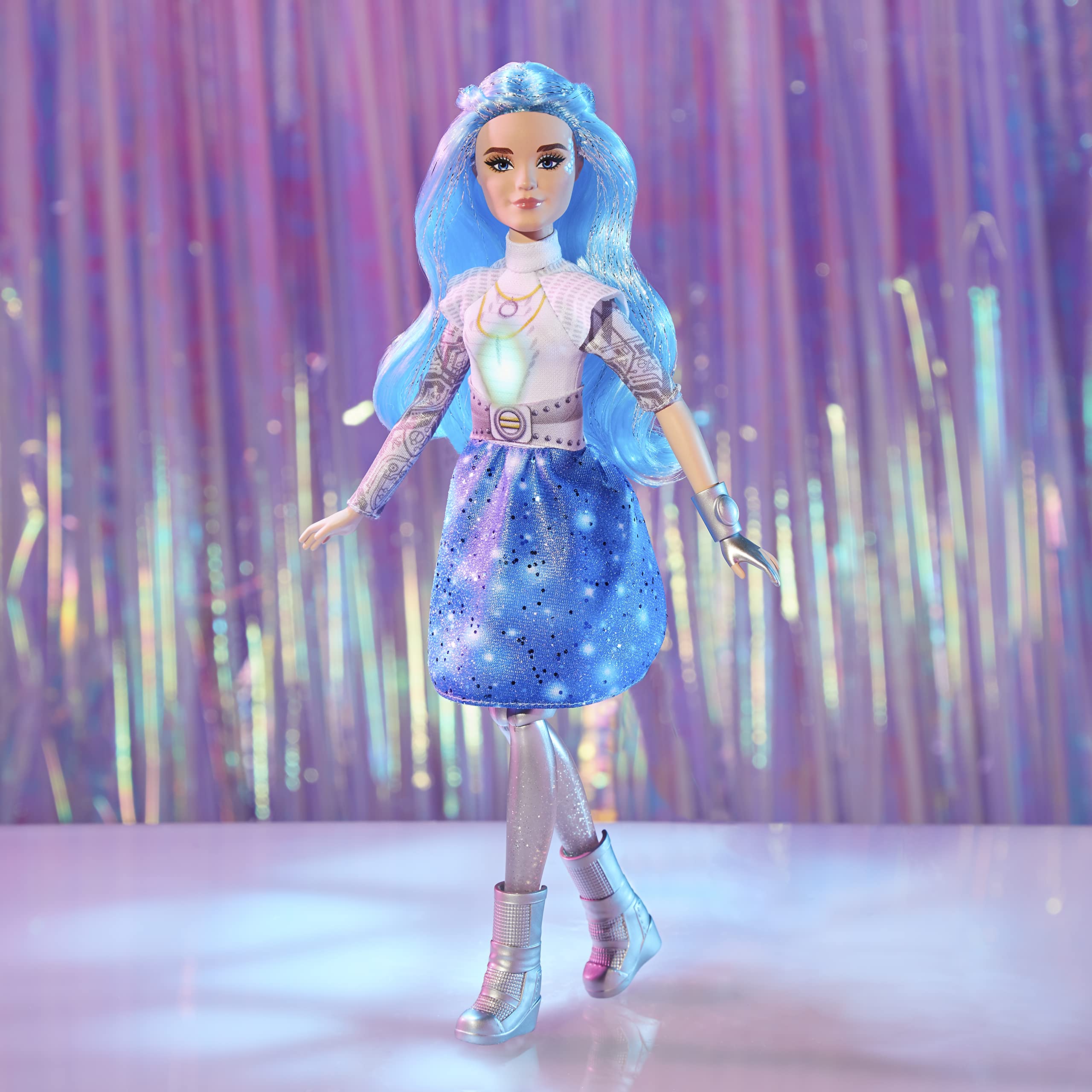 Disney Princess Zombies 3 Addison silver boots highlight accessory detail for playtime.