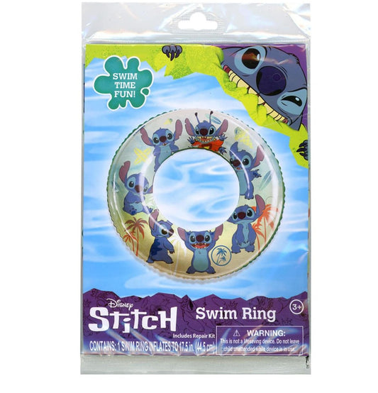 Disney Stitch inflatable swim ring front view for pool play and lounging
