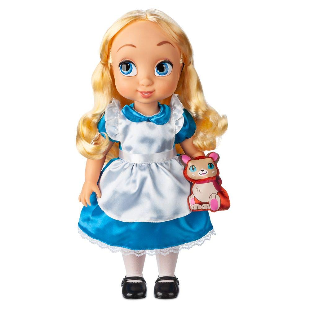 Disney Store Alice doll in blue satin dress with white apron, ideal for display and imaginative play.