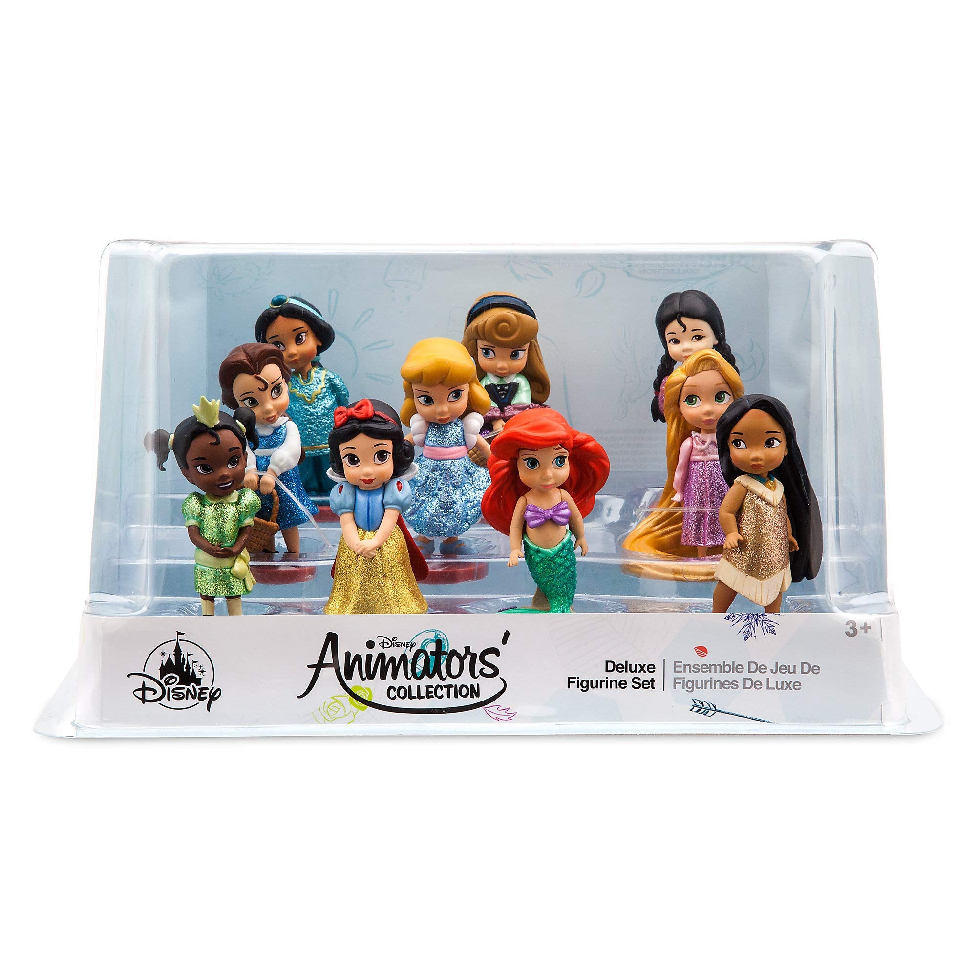 Disney Store Animators' Collection Deluxe Figure Play Set closeup shows toddler princesses for pretend play.