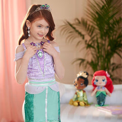 Disney Store Ariel sequined bodice catches light during lively dress-up moments