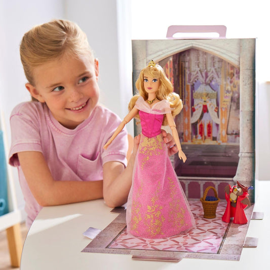 Aurora doll with crown and accessories supports princess storytelling