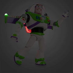 Buzz Lightyear interactive figure pressing buttons to trigger phrases during play