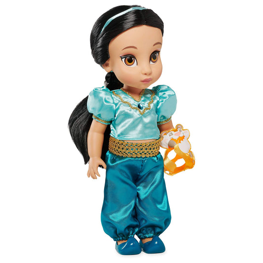 Disney Store Jasmine doll face-detail highlighting authentic Animators' Collection craftsmanship for display.