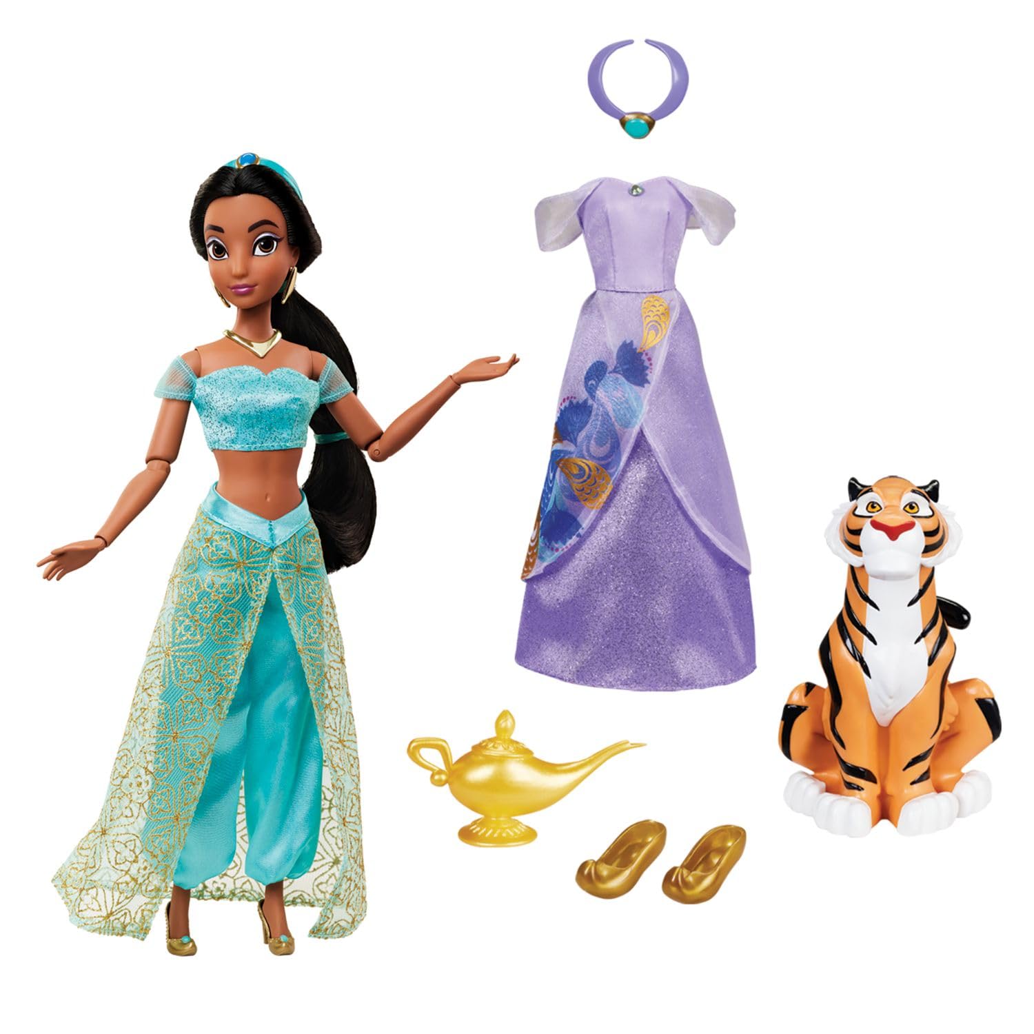 Disney Store Jasmine Story Doll packaging reveals palace play area for interactive setup.