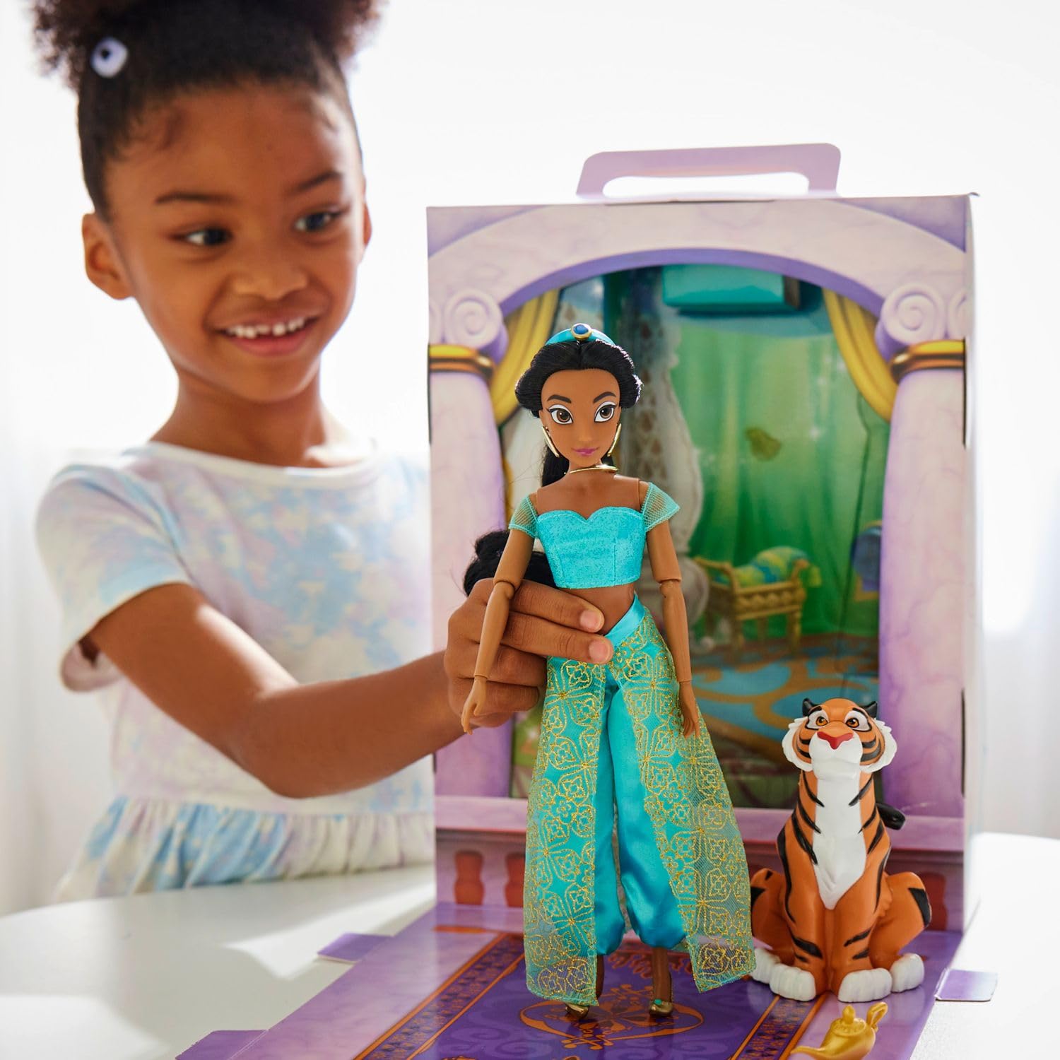 Disney Store Jasmine Story Doll satin top and puff pants with mesh overlay for stylish storytelling.