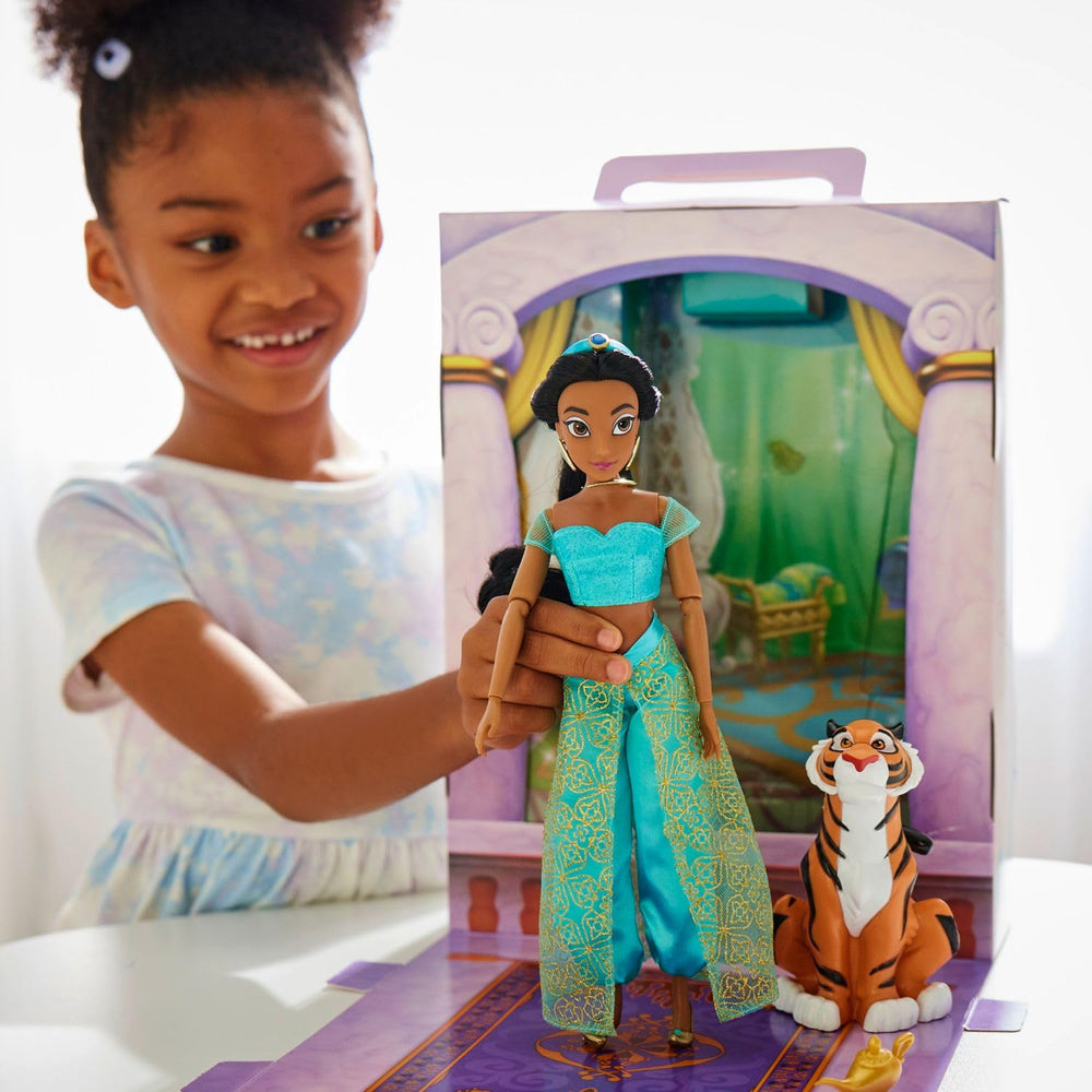Disney Store Jasmine Story Doll satin top and puff pants with mesh overlay for stylish storytelling.