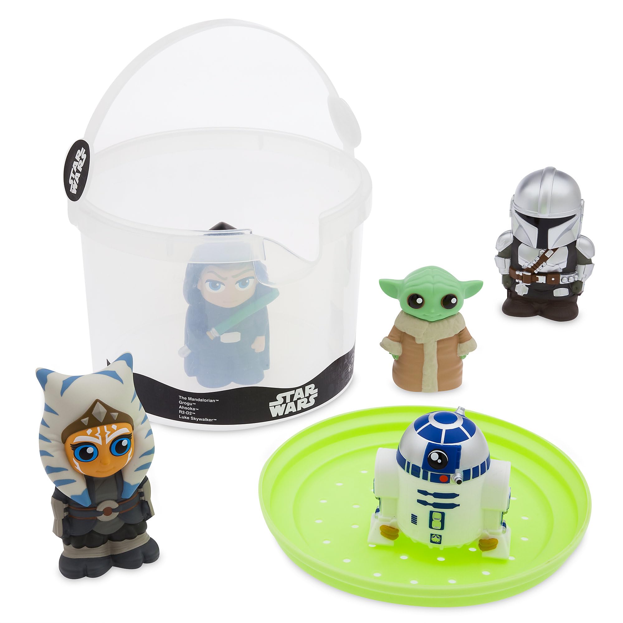 Disney Store Mandalorian bath set figures engaging kids in imaginative Star Wars bath play.