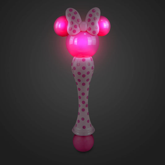 Disney Store Minnie Mouse bubble wand in action delivering sparkling bubbles for celebrations.