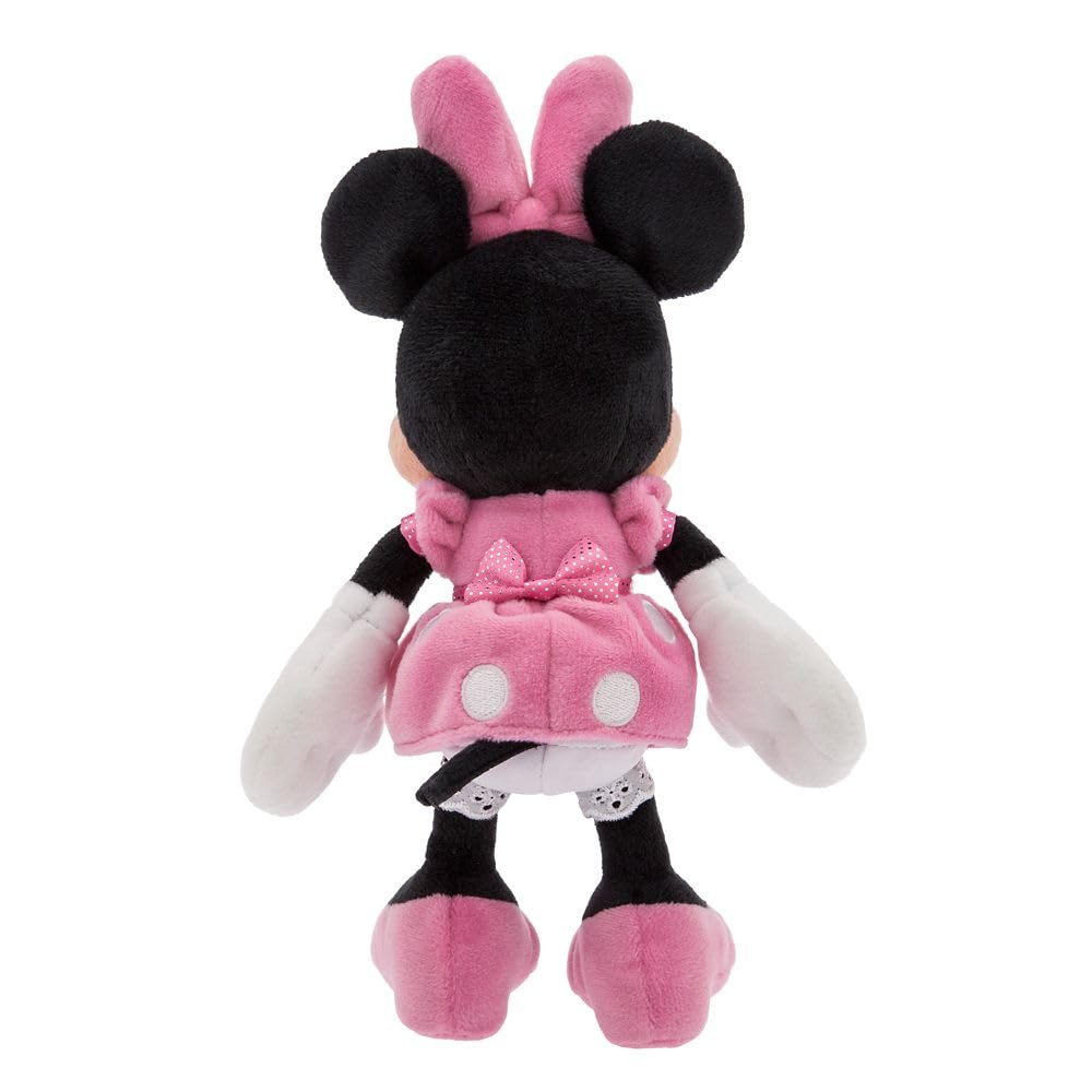 Disney Store Minnie Mouse with embroidered polka dots and lace trim for charming display and cuddles.