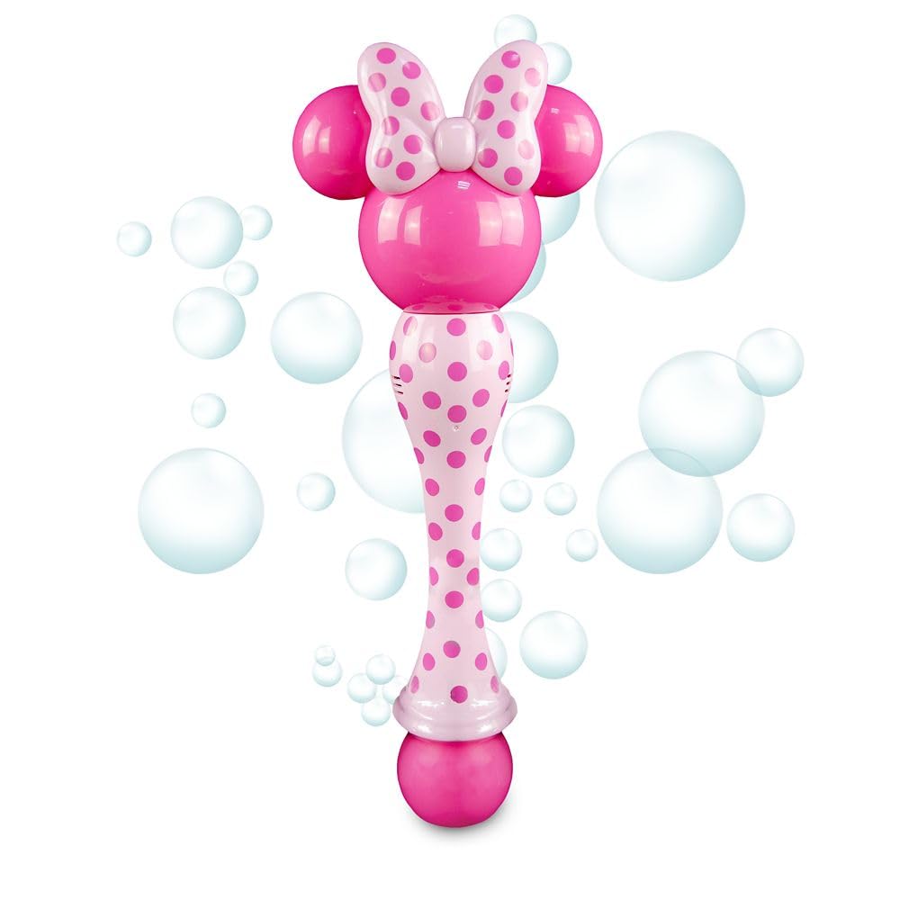 Disney Store Minnie Mouse light-up wand topper with bubbles for outdoor play and party fun.