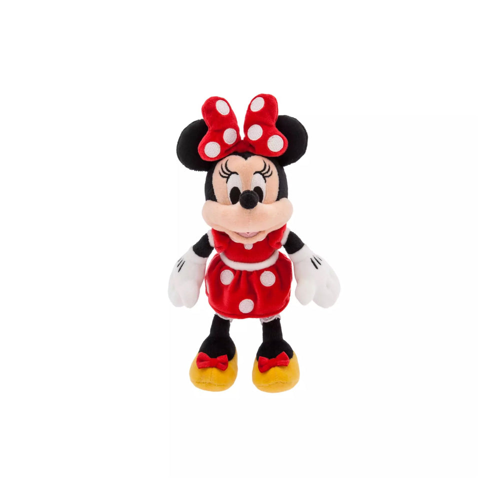 Disney Store Minnie Mouse mini bean bag plush in red dress, ideal for cozy hugs