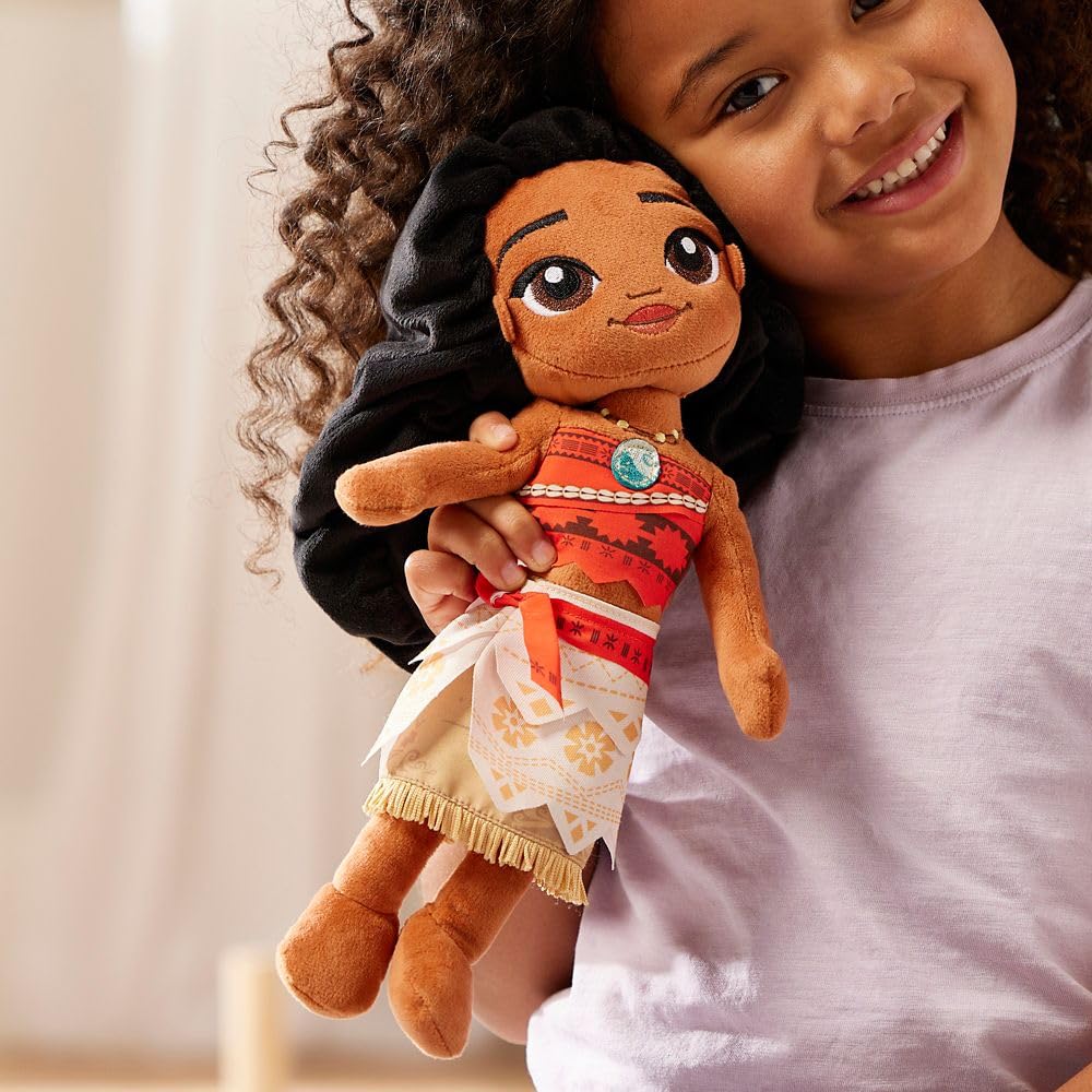 Moana plush doll with embroidered features for safe toddler play.