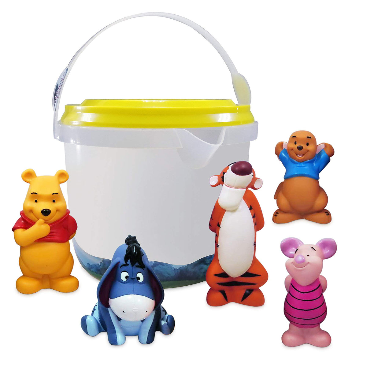 Disney Store Winnie the Pooh bath bucket with pour spout and handle for easy bath time pouring.