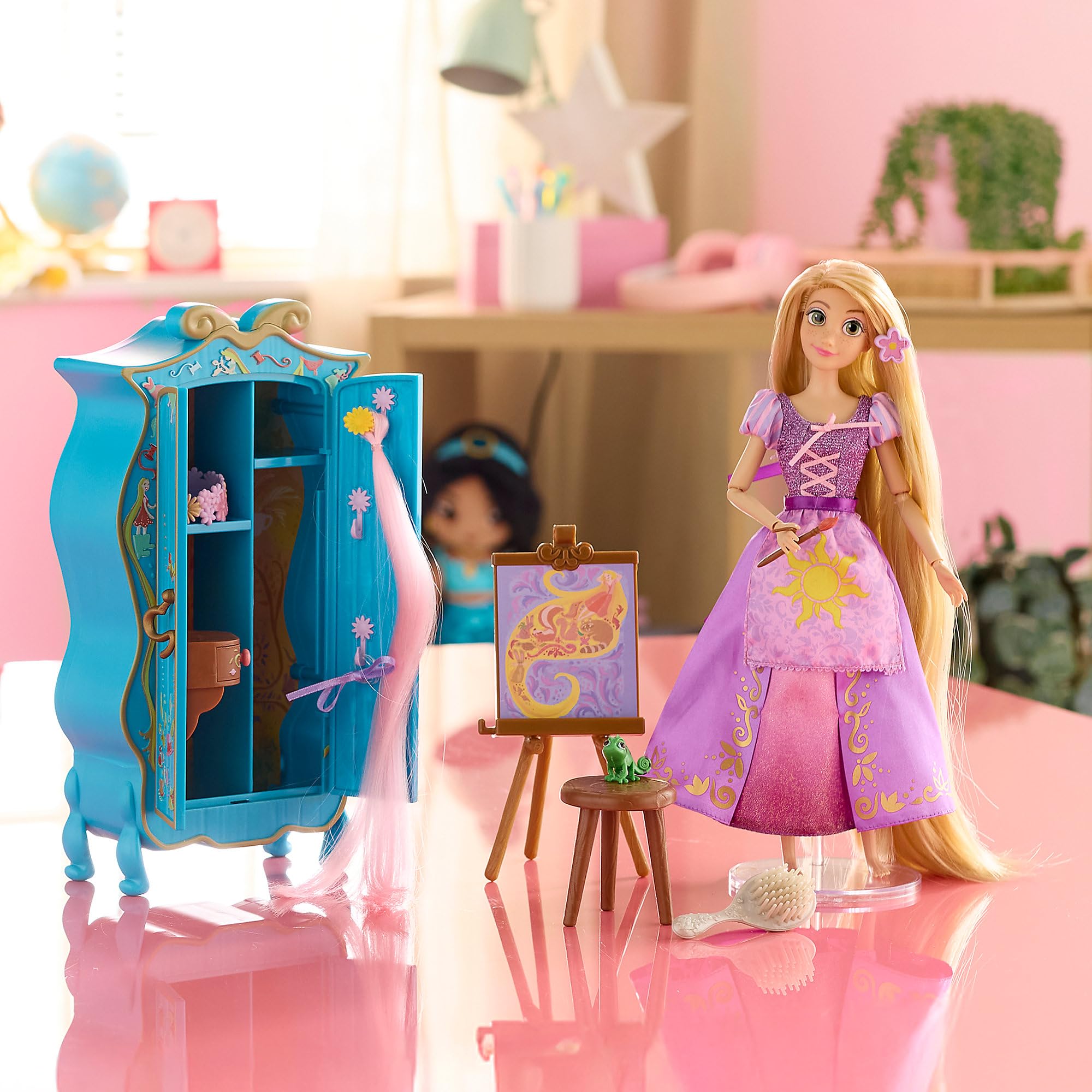 Disney Store Rapunzel wardrobe vanity with mirror and drawer for dressing play.