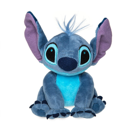 Disney Store Stitch plush front view, cuddly six-inch toy for hugs and imaginative play