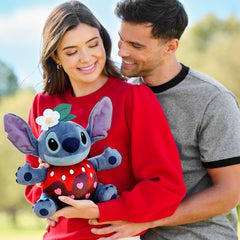 Stitch Valentine's plush close-up showing embroidered features and soft detailing