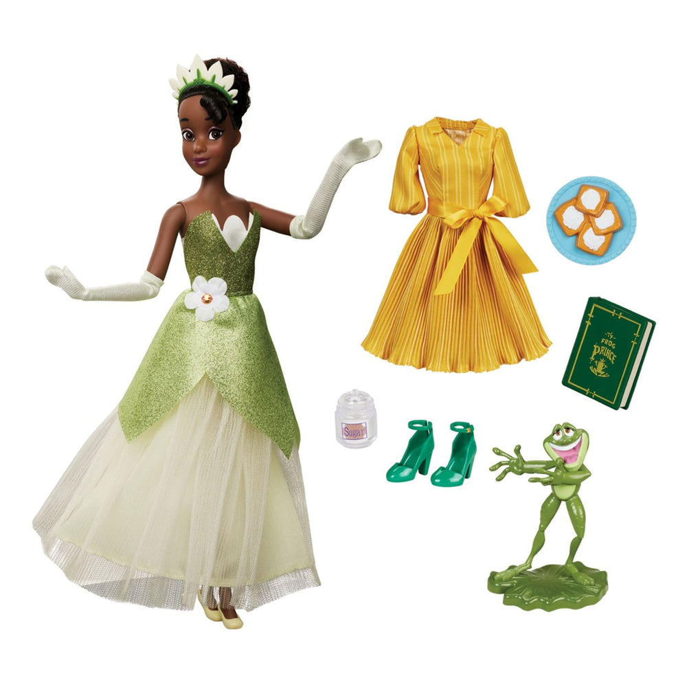 Disney Store Tiana doll with extra outfit fosters imaginative role-play.