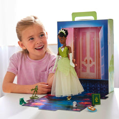 Disney Store Tiana doll with extra dress and shoes for dress-up adventures.
