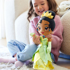 Disney Store Tiana plush with glittering eyes and shimmering gown for storytelling