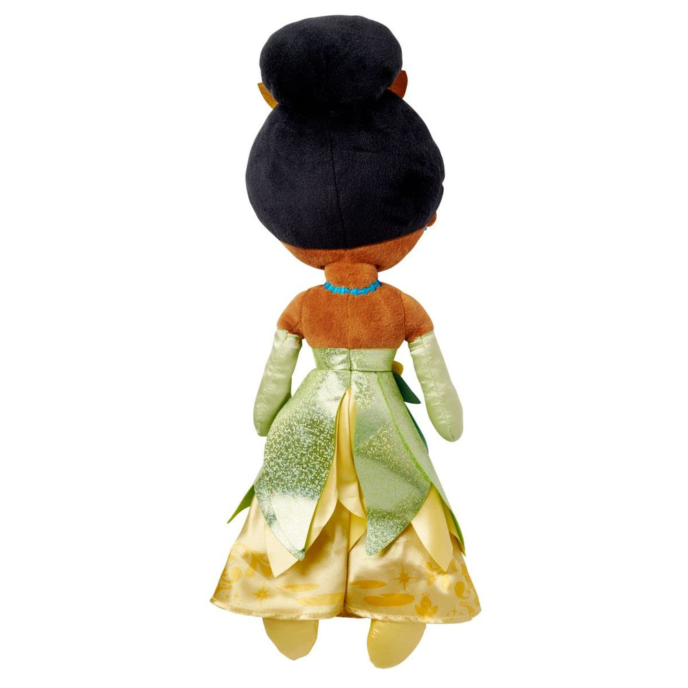 Disney Store Tiana plush shows soft hair and satin gloves for regal play