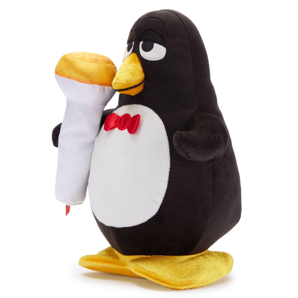 Decorative microphone prop on Wheezy plush adds Toy Story charm.