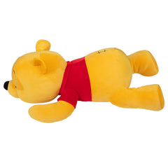 Pooh plush sits flat for easy display and cozy bedside cuddles.