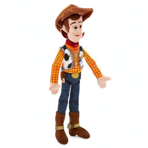 Disney Store Woody plush enhances shelf decor and collection.