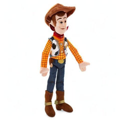 Disney Store Woody plush enhances shelf decor and collection.