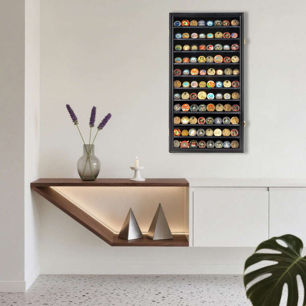 DisplayGifts hinged lockable door protects dust while keeping your collection visible.