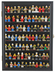 DisplayGifts Minifigure Display Case interior with felt background and foot supports for tidy alignment.