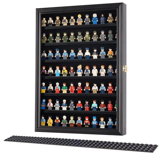 DisplayGifts Minifigure Display Case side view highlighting wall-mount option for space-saving needs.