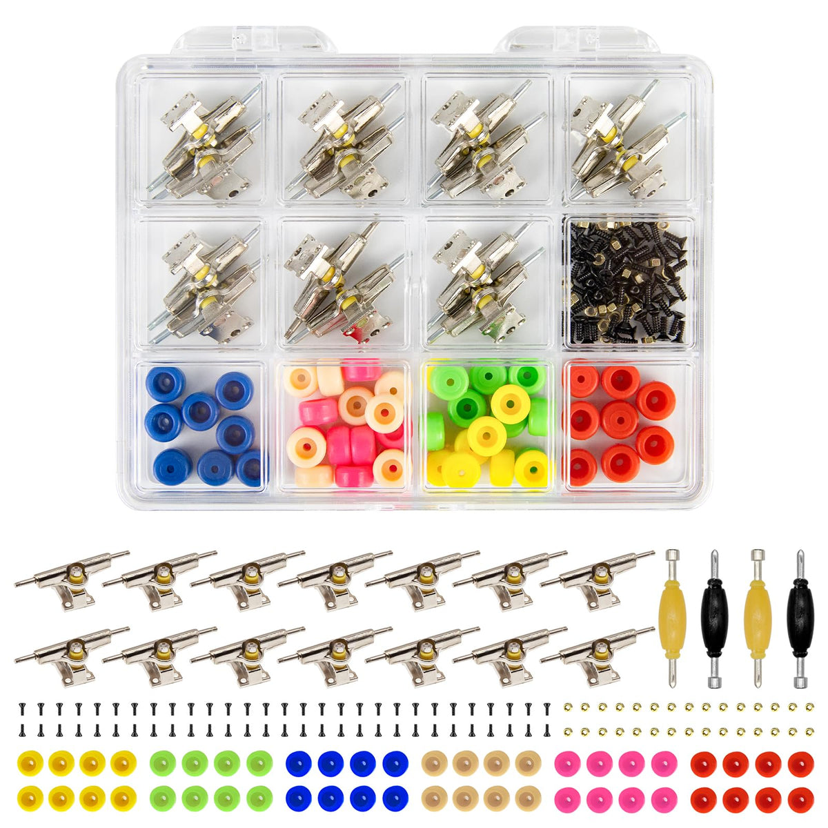 DisplayMore fingerboard repair kit box with parts for quick setup and customization.