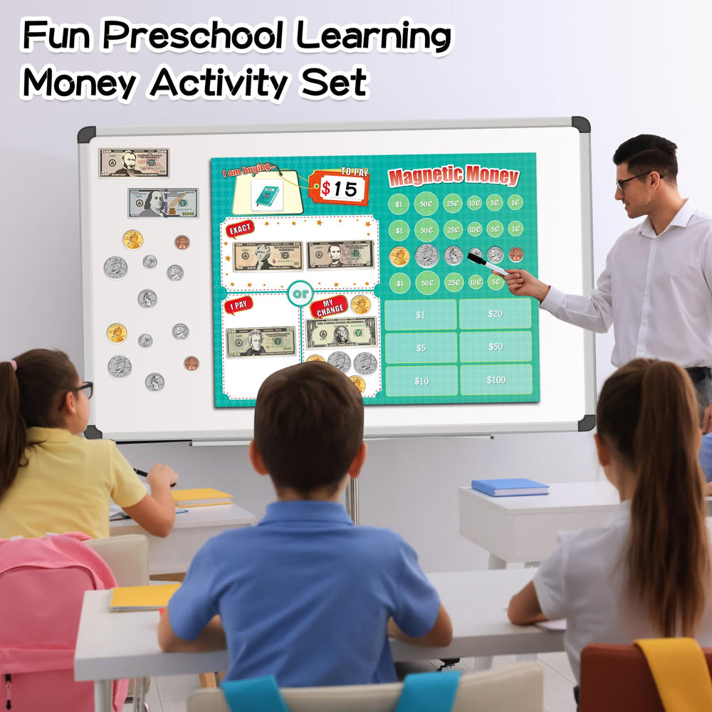 Distasio magnetic money pieces attach to boards for dynamic learning