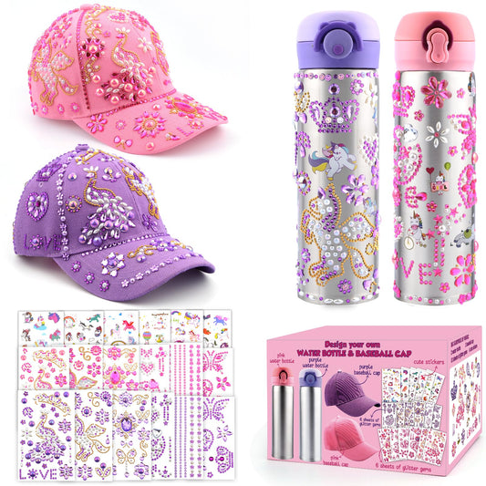 Distasio unicorn water bottle with pink cap and gems for creative school hydration.