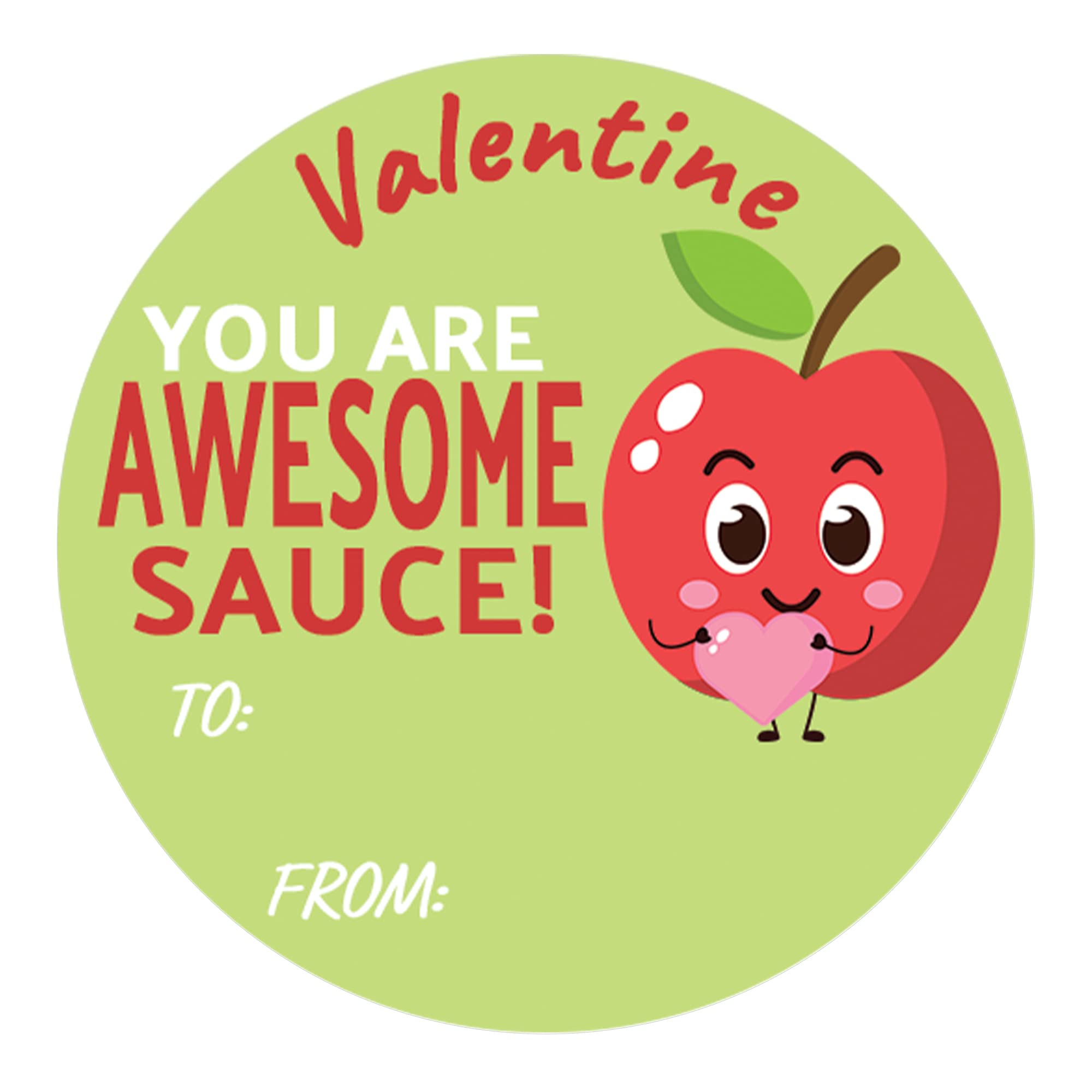 DISTINCTIVS Awesome Sauce apple Valentine sticker on a red label for gifts