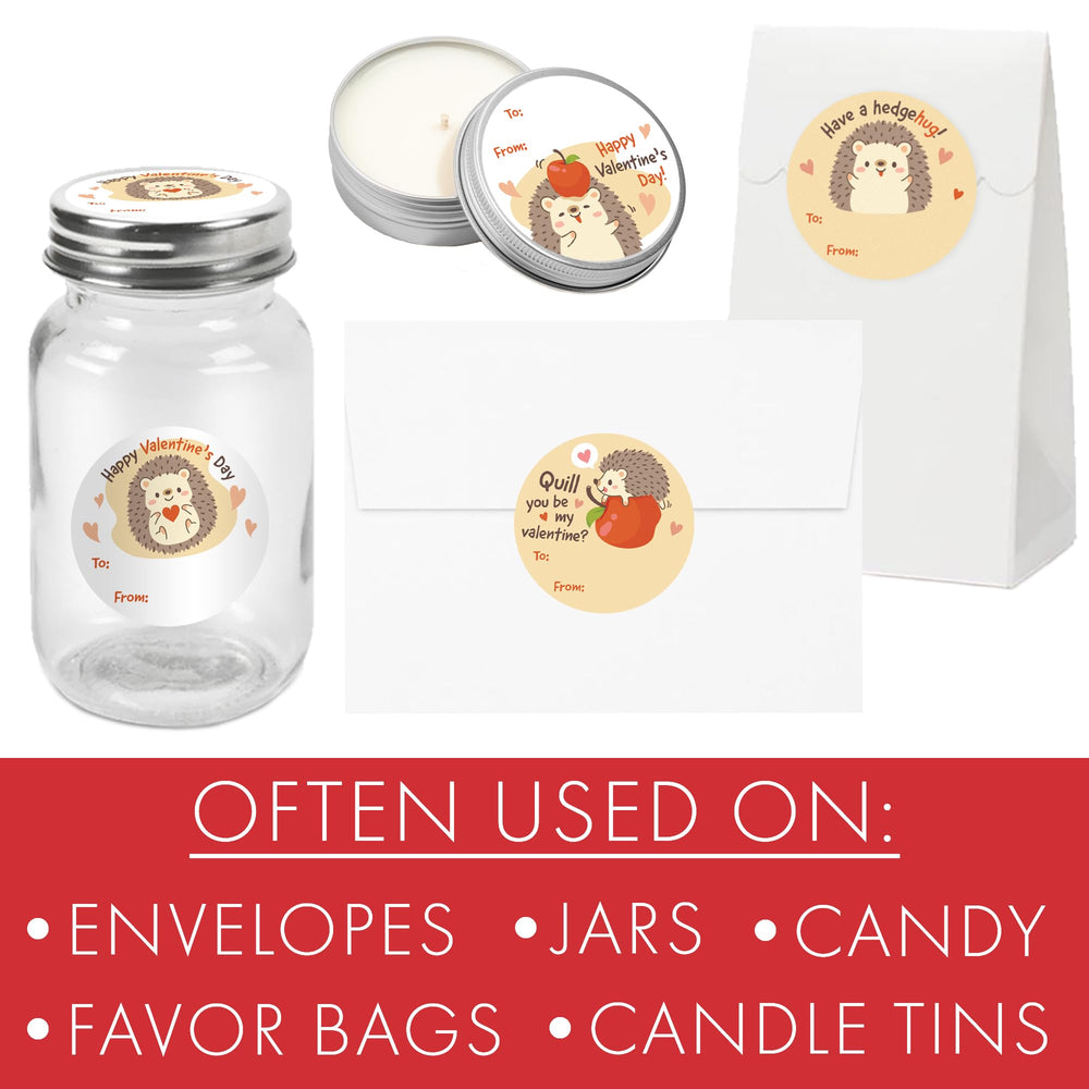 Hedgehog labels shown for snack bag or juice box application.