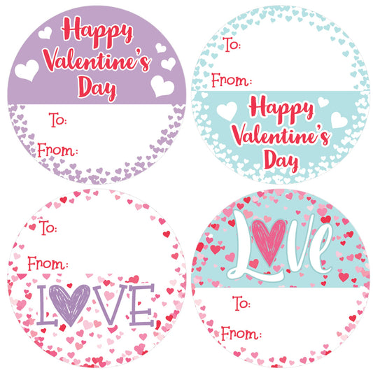 DISTINCTIVS Valentine stickers round pink heart for classroom exchanges and easy to/from labeling