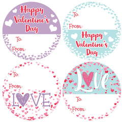 DISTINCTIVS Valentine stickers round pink heart for classroom exchanges and easy to/from labeling
