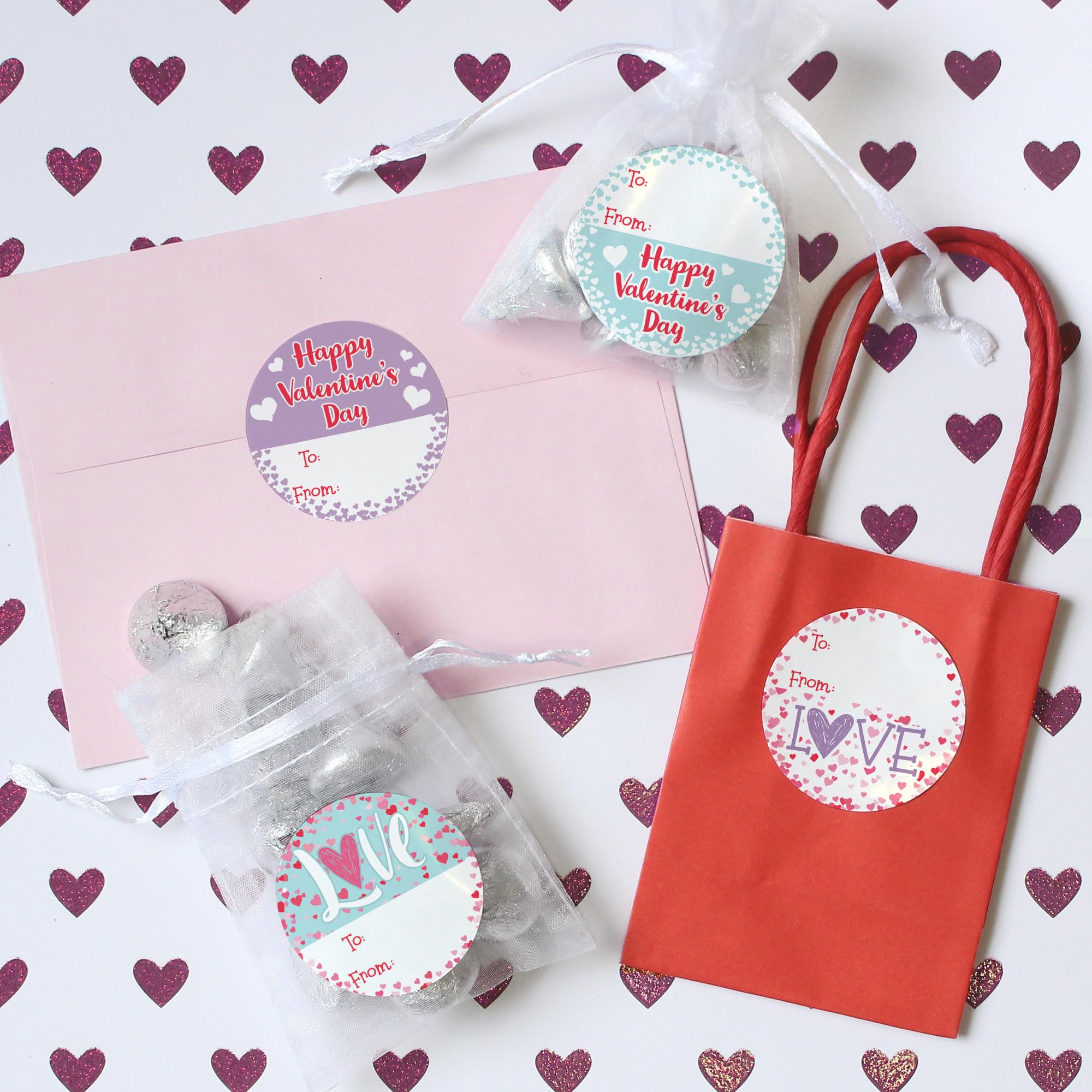 DISTINCTIVS Valentine stickers snack-friendly size fits snack bags and juice pouches