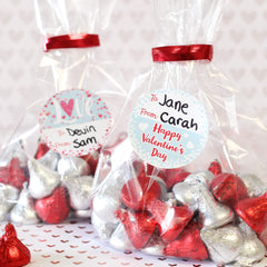 DISTINCTIVS Valentine stickers to/from label area for quick student name personalization