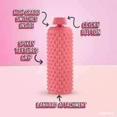 Distractibles Sensory Roller Fidget pink close-up highlights safe, non-sharp spikes.
