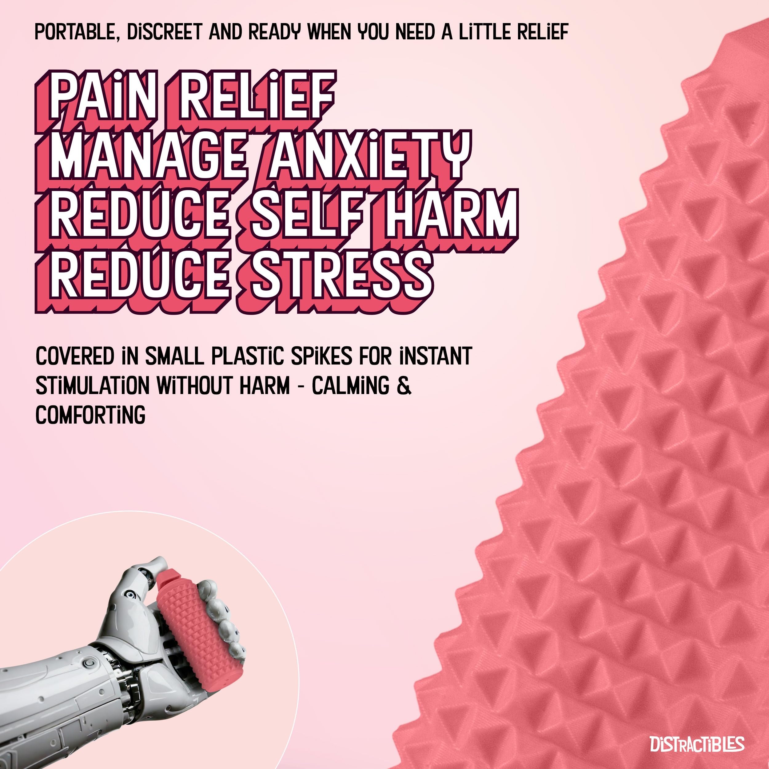 Distractibles Sensory Roller Fidget with spikes around cylinder provides tactile stimulation.