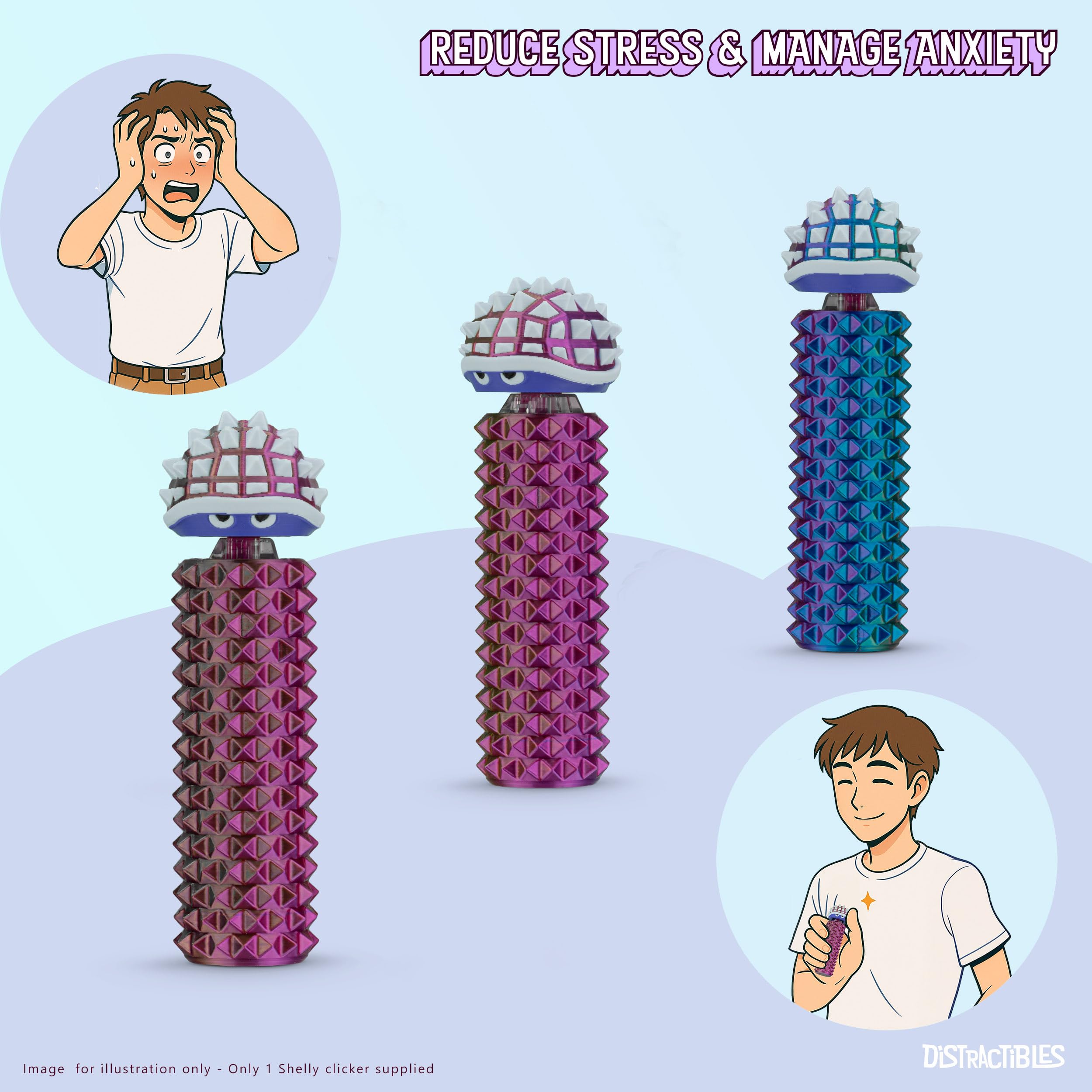 Distractibles Shelly spiked base offers satisfying tactile feedback during moments of rest.