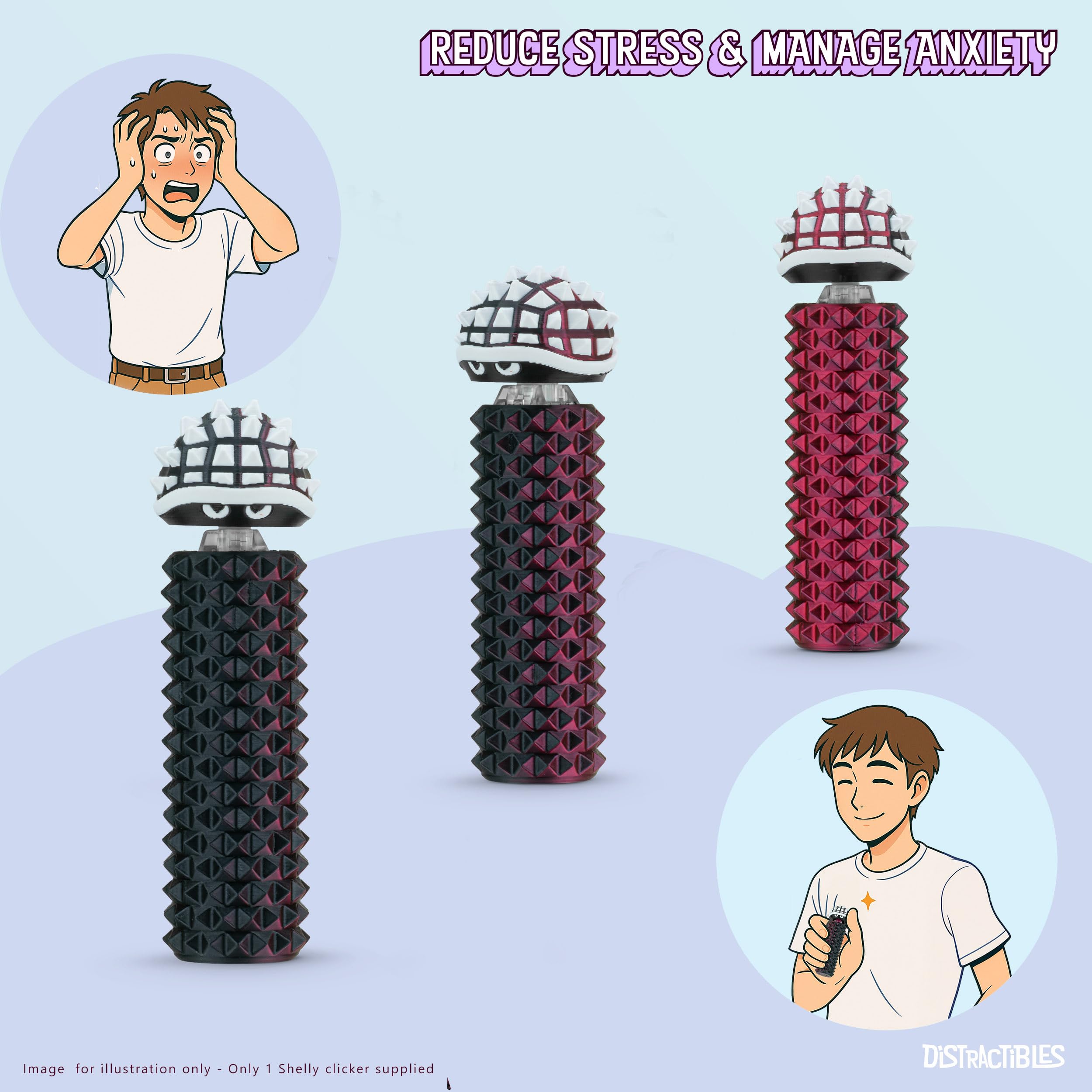 Distractibles Shelly spiked base enhances grip for portable use